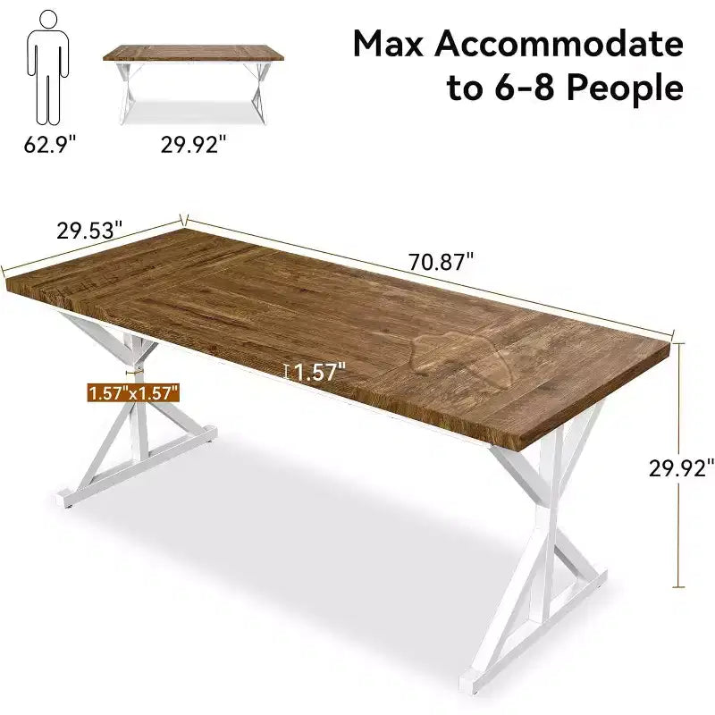 Tavolo da Pranzo Rustico per 6-8 Persone, Tavolo Rettangolare in Legno da 180 cm con Struttura in Metallo