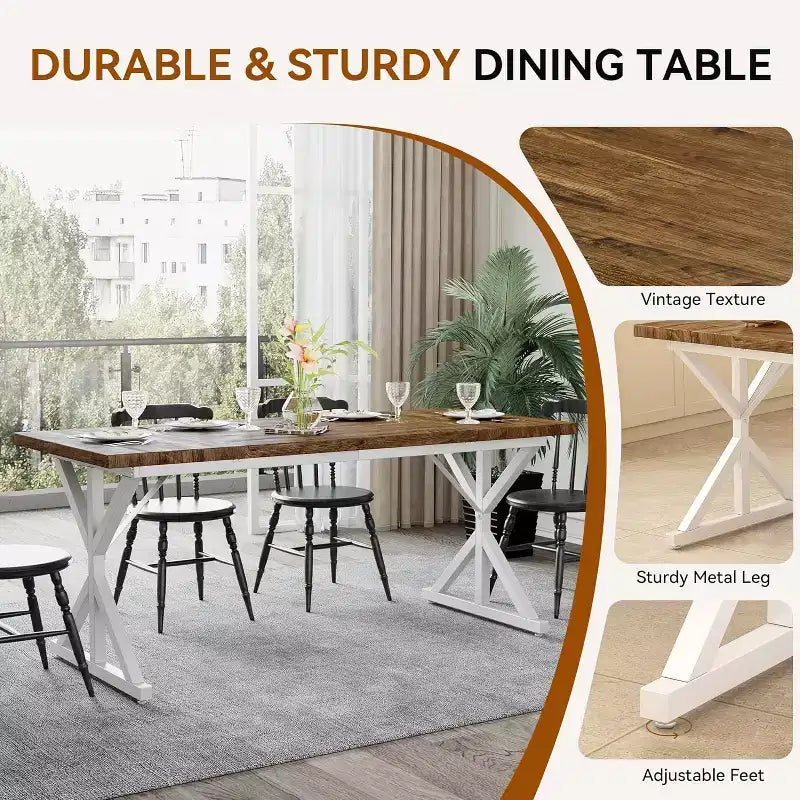 Tavolo da Pranzo Rustico per 6-8 Persone, Tavolo Rettangolare in Legno da 180 cm con Struttura in Metallo