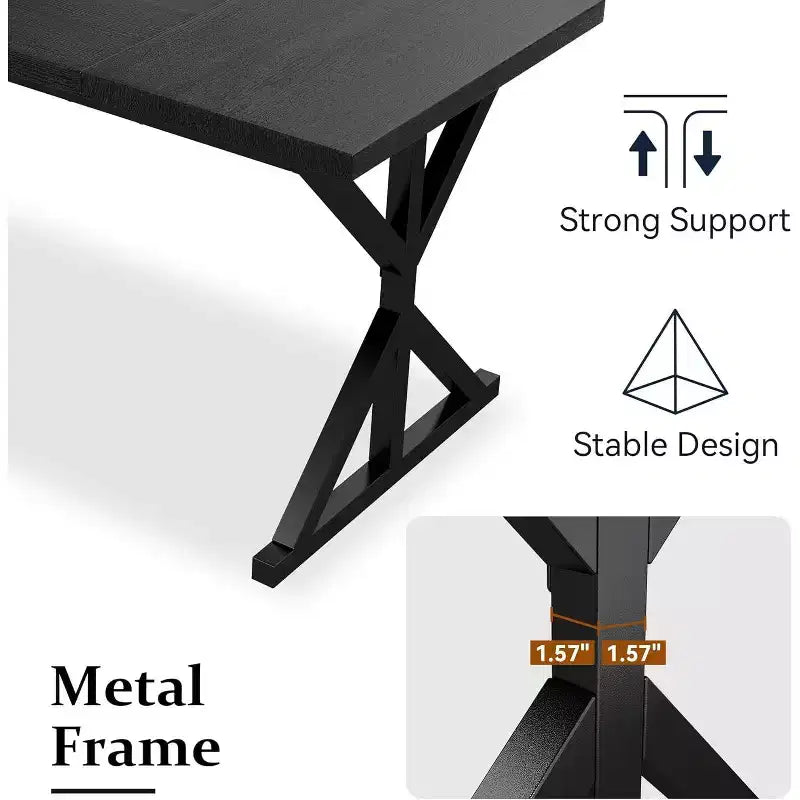 Tavolo da Pranzo Rustico per 6-8 Persone, Tavolo Rettangolare in Legno da 180 cm con Struttura in Metallo