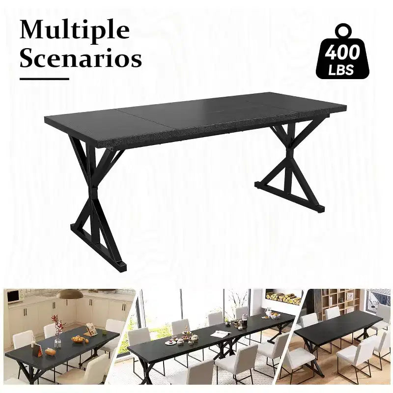 Tavolo da Pranzo Rustico per 6-8 Persone, Tavolo Rettangolare in Legno da 180 cm con Struttura in Metallo