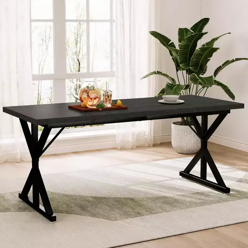 Tavolo da Pranzo Rustico per 6-8 Persone, Tavolo Rettangolare in Legno da 180 cm con Struttura in Metallo