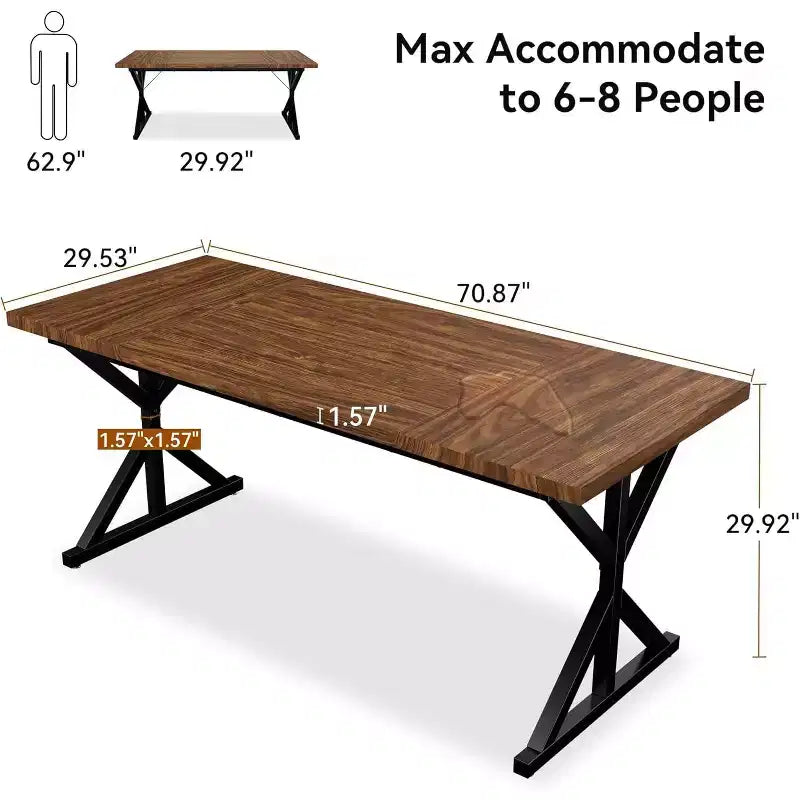 Tavolo da Pranzo Rustico per 6-8 Persone, Tavolo Rettangolare in Legno da 180 cm con Struttura in Metallo