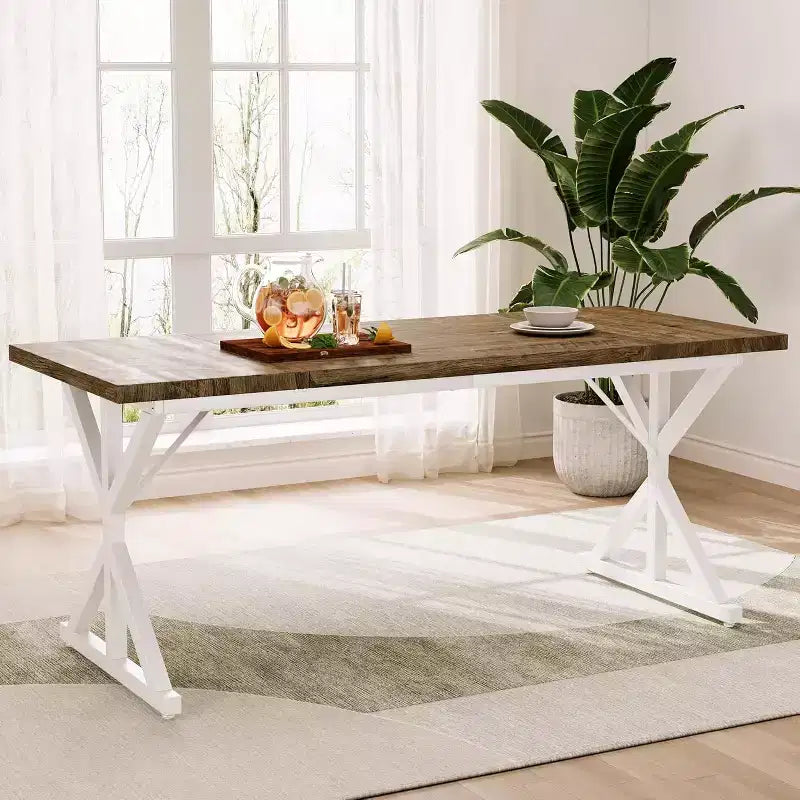 Tavolo da Pranzo Rustico per 6-8 Persone, Tavolo Rettangolare in Legno da 180 cm con Struttura in Metallo