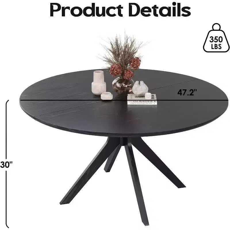 Tavolo da pranzo rotondo da 119 cm per 4–6 persone, nero