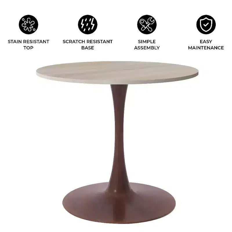 Tavolo da pranzo rotondo da 27" con piano in composito di pietra e base a piedistallo in acciaio