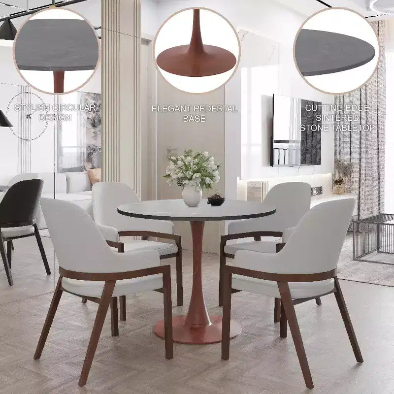 Tavolo da pranzo rotondo da 27" con piano in composito di pietra e base a piedistallo in acciaio