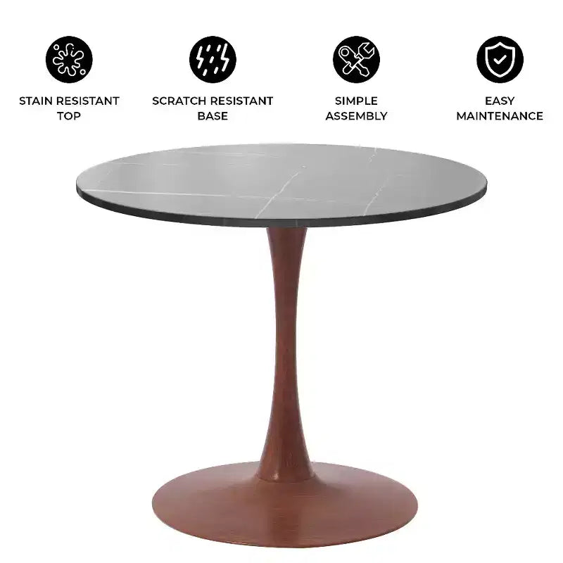 Tavolo da pranzo rotondo da 27" con piano in composito di pietra e base a piedistallo in acciaio