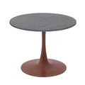 LeisureMod Bristol 27 Round Dining Table with Sintered Stone Top and Cherry Steel Pedestal Base for Modern Kitchen and Dining Room