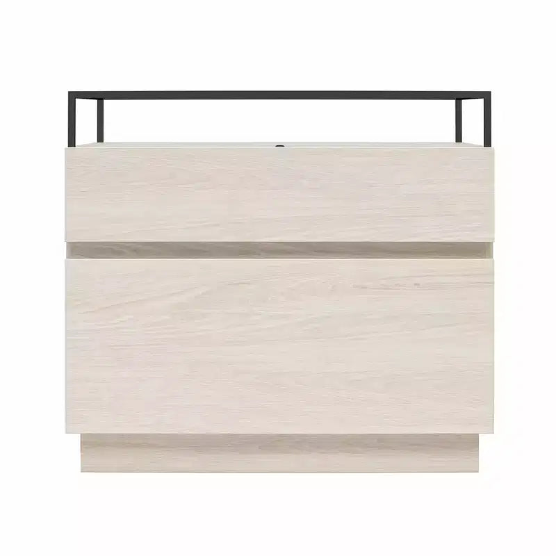 Comodino a 2 cassetti con base a LED e piano in vetro