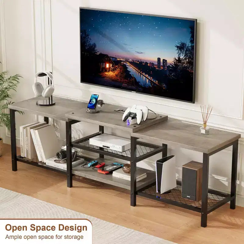Mobile TV da 67 pollici con luci LED e prese di corrente per TV da 55-75 pollici