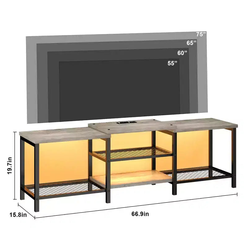 Mobile TV da 67 pollici con luci LED e prese di corrente per TV da 55-75 pollici