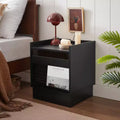 Whisen Modern Nightstand with 2 Drawers, LED Lights and Charging Ports, Large Storage