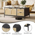 CuisinSmart Farmhouse Rattan Coffee Table, Modern Center Table 2 Drawers Storage Cabinet and Open Shelf, Rectangle End Table for Living Room