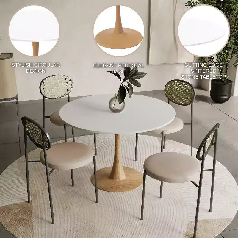Tavolo da pranzo rotondo da 40" con piano in pietra sinterizzata e base a piedistallo