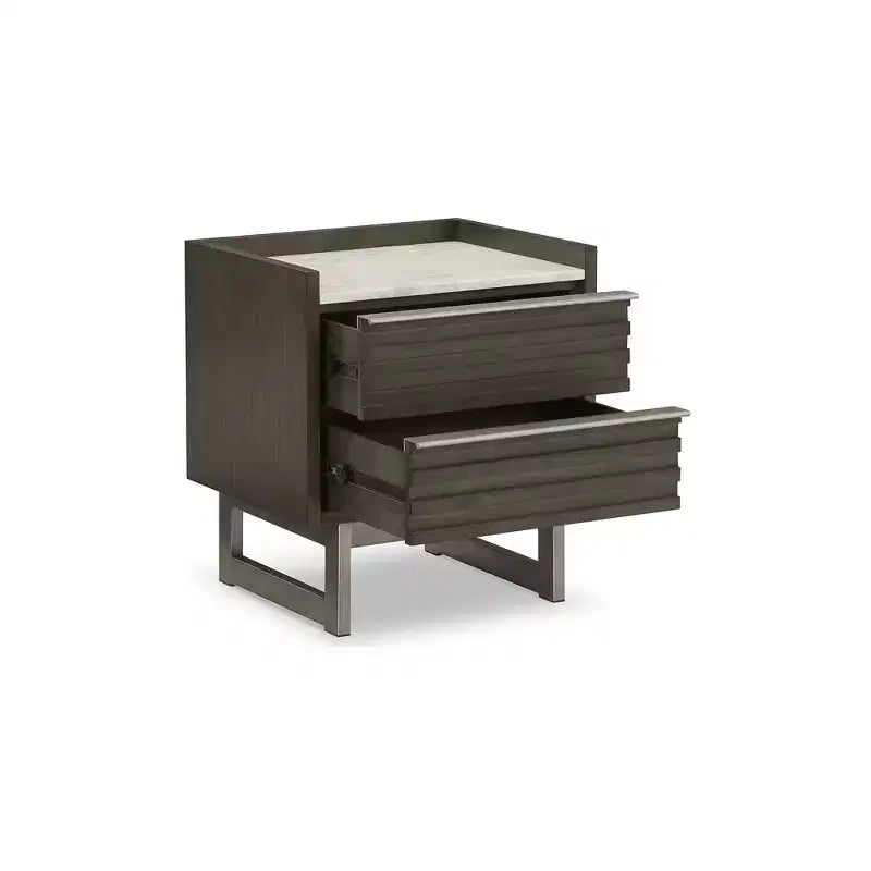 Comodino a 2 cassetti con piano in marmo bianco e finitura in legno