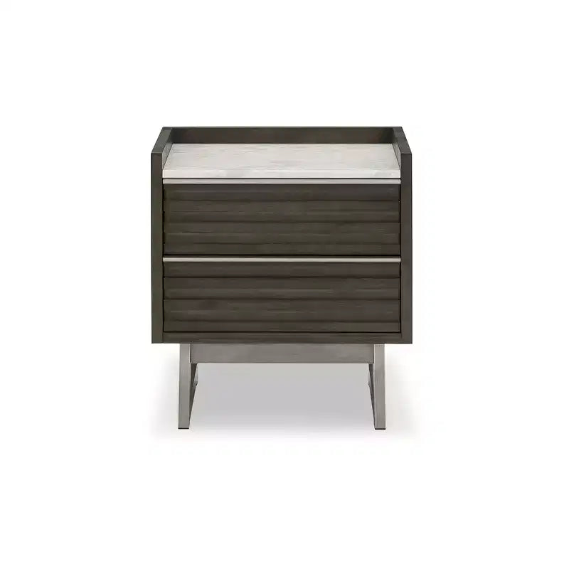 Comodino a 2 cassetti con piano in marmo bianco e finitura in legno