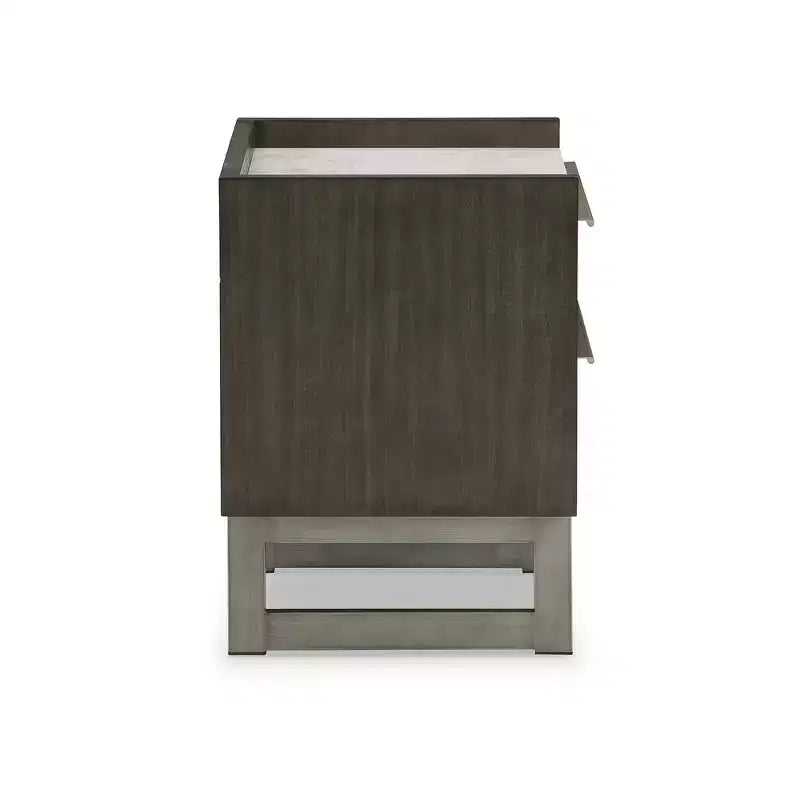 Comodino a 2 cassetti con piano in marmo bianco e finitura in legno