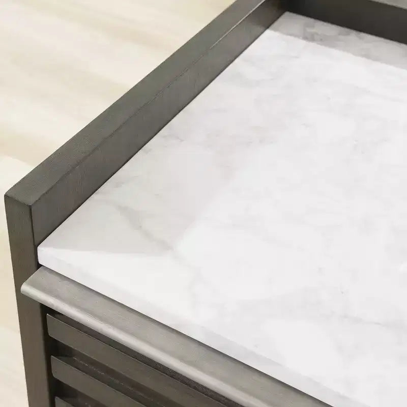 Comodino a 2 cassetti con piano in marmo bianco e finitura in legno