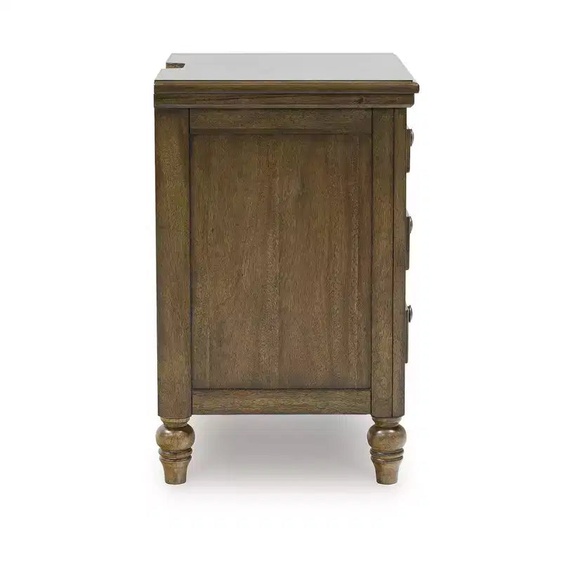 Comodino tradizionale a 3 cassetti con porte USB, marrone