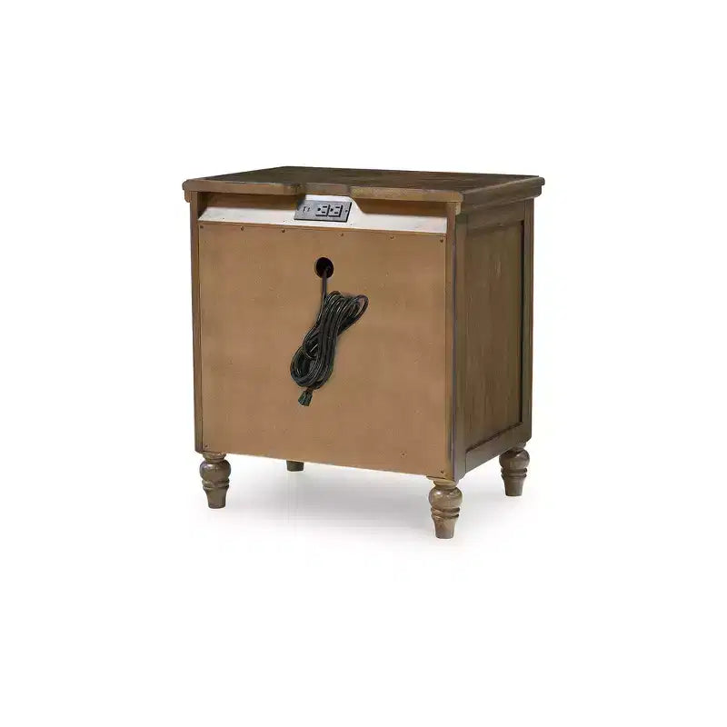 Comodino tradizionale a 3 cassetti con porte USB, marrone