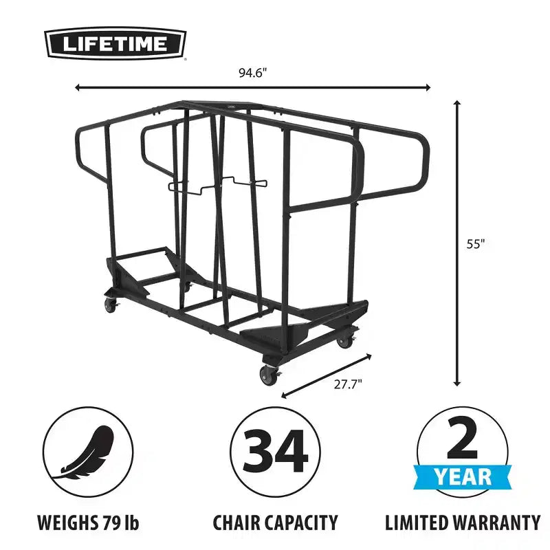 Carrello pieghevole per 34 sedie – Acciaio verniciato a polvere, ruote piroettanti, 55"A x 27.7"L x 51.75"P