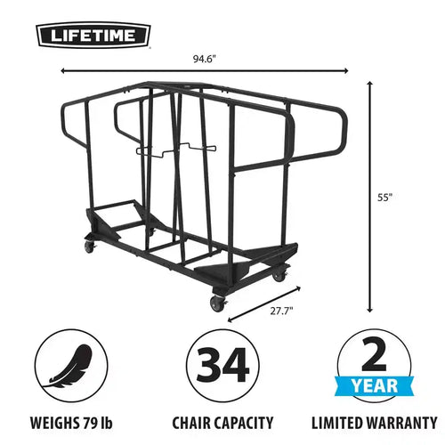 Carrello pieghevole per 34 sedie – Acciaio verniciato a polvere, ruote piroettanti, 55"A x 27.7"L x 51.75"P
