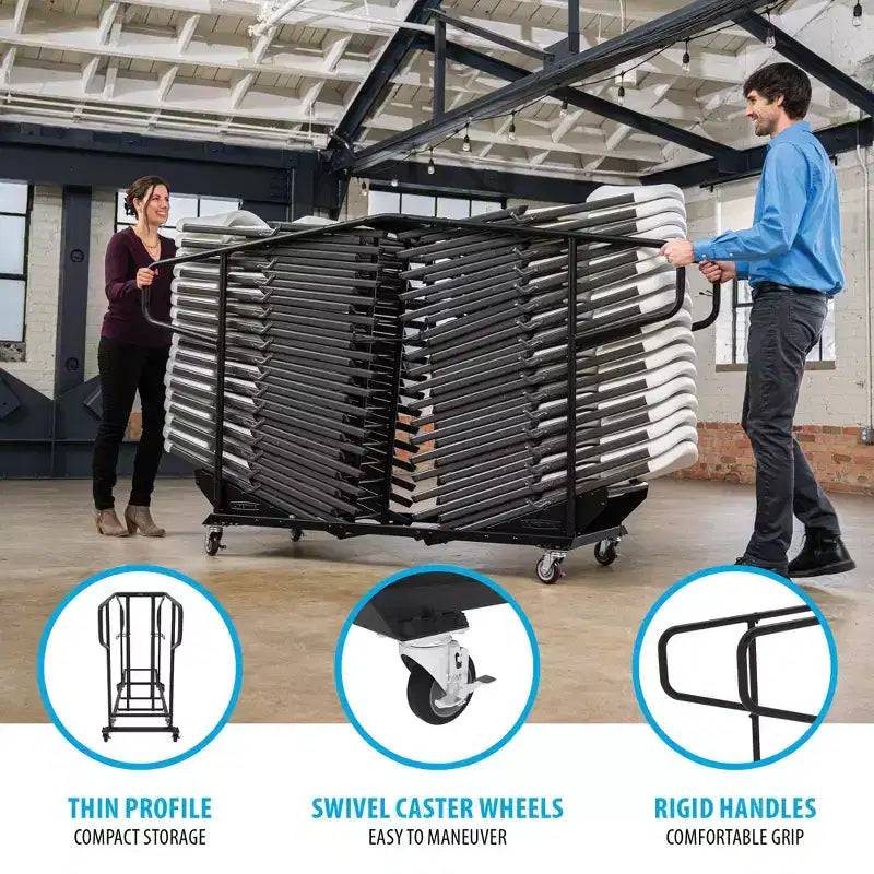 Carrello pieghevole per 34 sedie – Acciaio verniciato a polvere, ruote piroettanti, 55"A x 27.7"L x 51.75"P