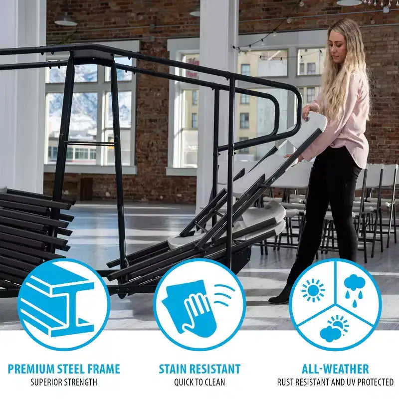 Carrello pieghevole per 34 sedie – Acciaio verniciato a polvere, ruote piroettanti, 55"A x 27.7"L x 51.75"P