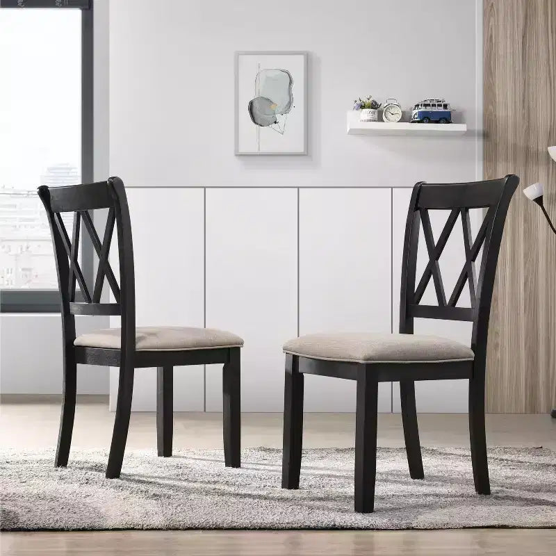 Sedie da pranzo imbottite di metà secolo con schienale unico, set da 2 – Struttura in legno, poliestere