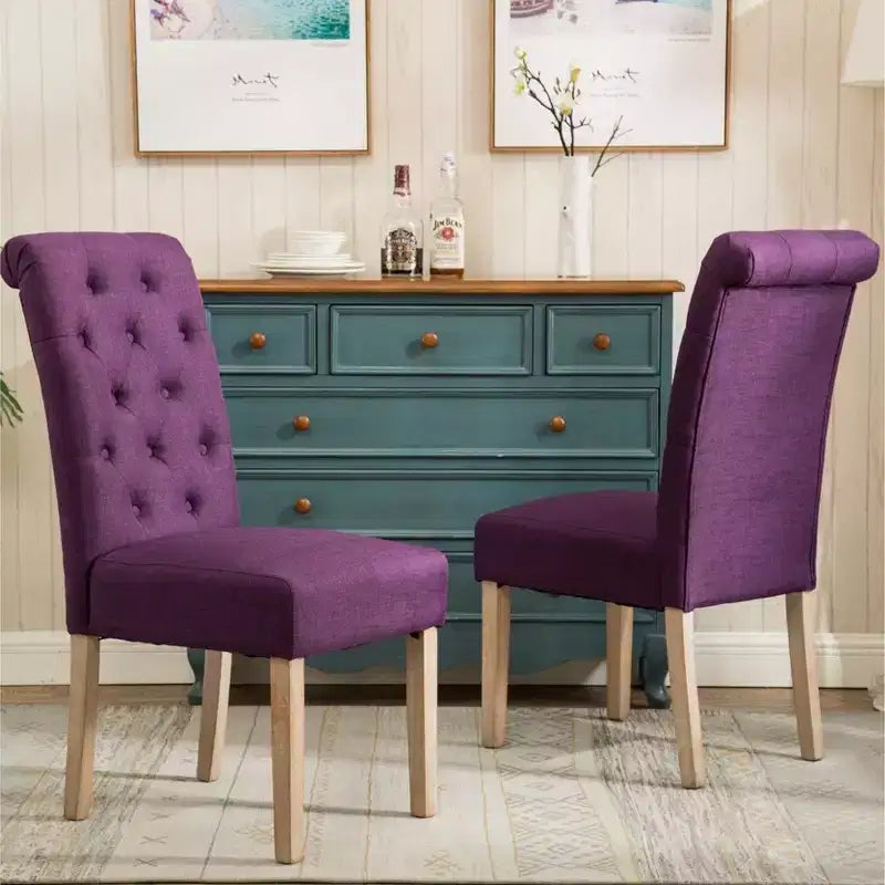 Sedie da Pranzo Imbottite con Schienale Trapuntato, Set da 2 – Struttura in Legno, Poliestere