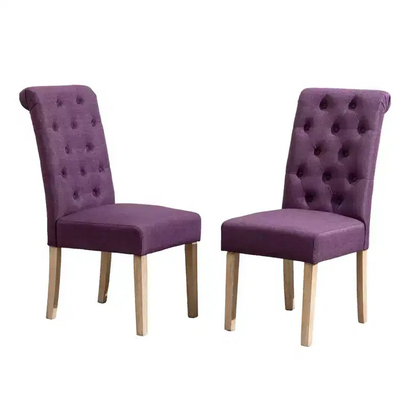 Sedie da Pranzo Imbottite con Schienale Trapuntato, Set da 2 – Struttura in Legno, Poliestere