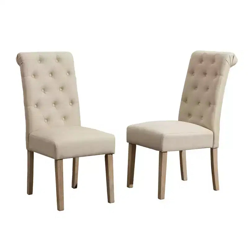 Sedie da Pranzo Imbottite con Schienale Trapuntato, Set da 2 – Struttura in Legno, Poliestere
