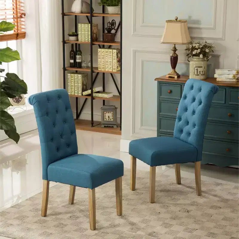 Sedie da Pranzo Imbottite con Schienale Trapuntato, Set da 2 – Struttura in Legno, Poliestere