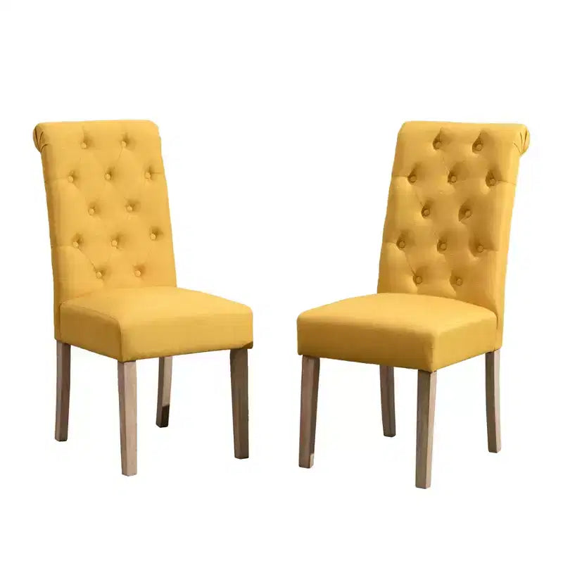 Sedie da Pranzo Imbottite con Schienale Trapuntato, Set da 2 – Struttura in Legno, Poliestere