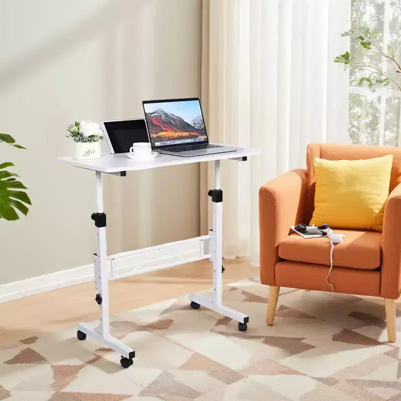 Scrivania mobile con ruote, regolabile in altezza da 70 a 110 cm – Piano in MDF, Struttura in acciaio
