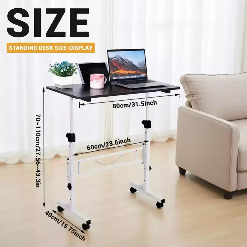 Scrivania mobile con ruote, regolabile in altezza da 70 a 110 cm – Piano in MDF, Struttura in acciaio