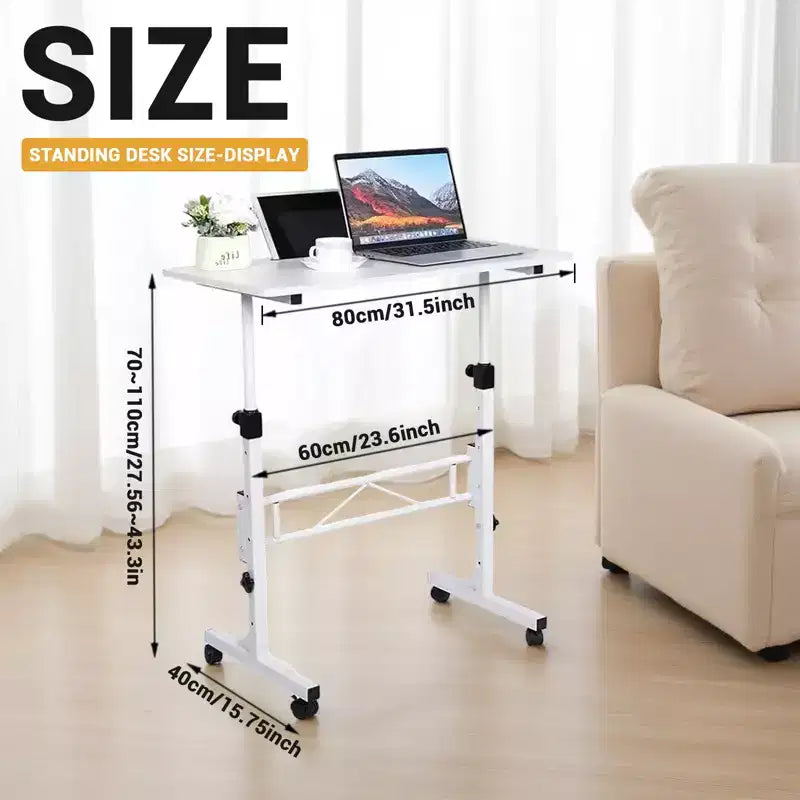 Scrivania mobile con ruote, regolabile in altezza da 70 a 110 cm – Piano in MDF, Struttura in acciaio