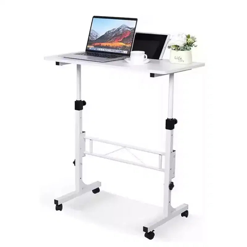 Scrivania mobile con ruote, regolabile in altezza da 70 a 110 cm – Piano in MDF, Struttura in acciaio