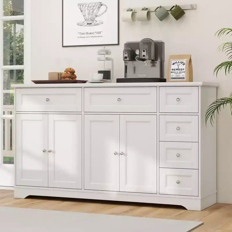 Madia a buffet da 150 cm con 4 ante e 6 cassetti - Bianca