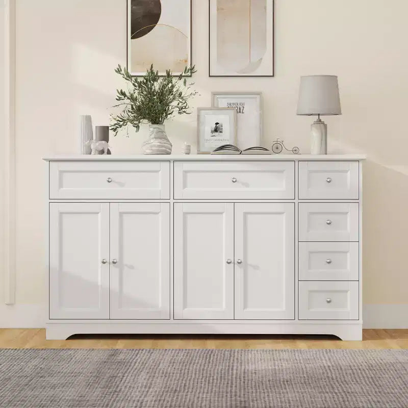 Madia a buffet da 150 cm con 4 ante e 6 cassetti - Bianca