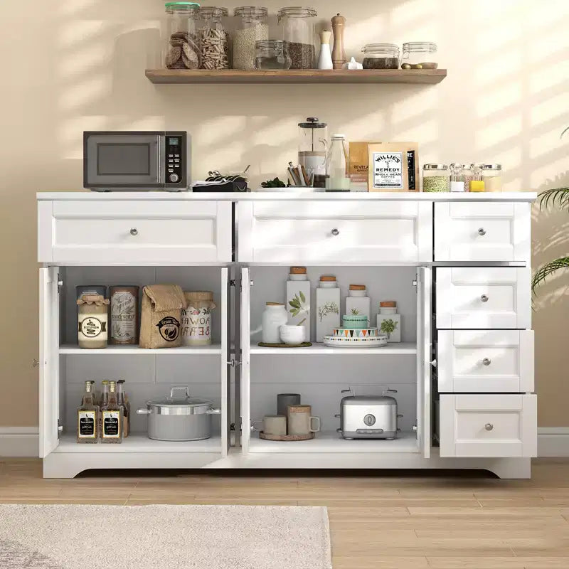 Madia a buffet da 150 cm con 4 ante e 6 cassetti - Bianca