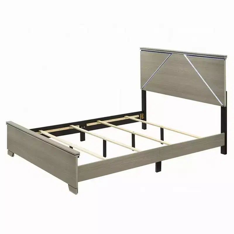 Letto matrimoniale queen-size con testiera a pannelli a LED, Grigio invecchiato