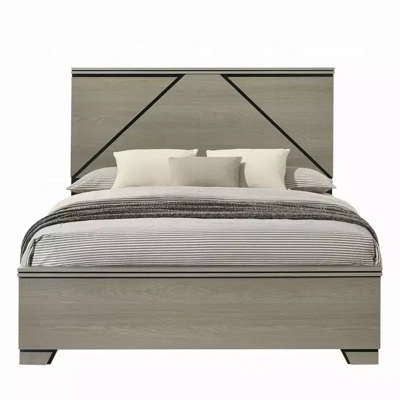 Letto matrimoniale queen-size con testiera a pannelli a LED, Grigio invecchiato