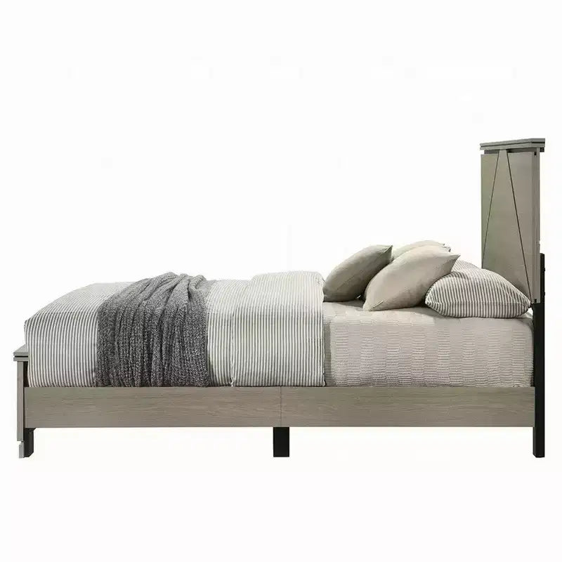 Letto matrimoniale queen-size con testiera a pannelli a LED, Grigio invecchiato