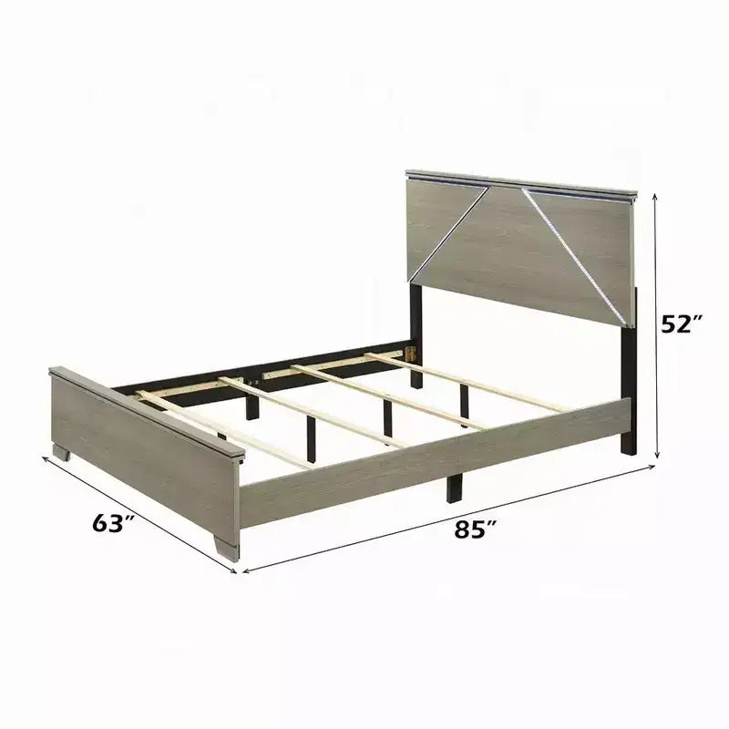 Letto matrimoniale queen-size con testiera a pannelli a LED, Grigio invecchiato