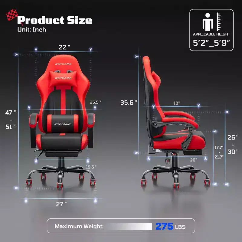Sedia da gaming ergonomica con supporto lombare a vibrazione e poggiapiedi estraibile