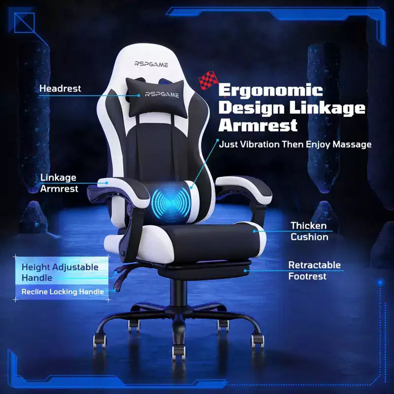 Sedia da gaming ergonomica con supporto lombare a vibrazione e poggiapiedi estraibile