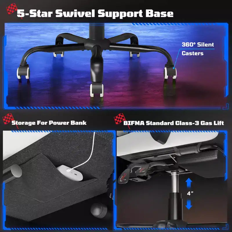 Sedia da gaming ergonomica con supporto lombare a vibrazione e poggiapiedi estraibile