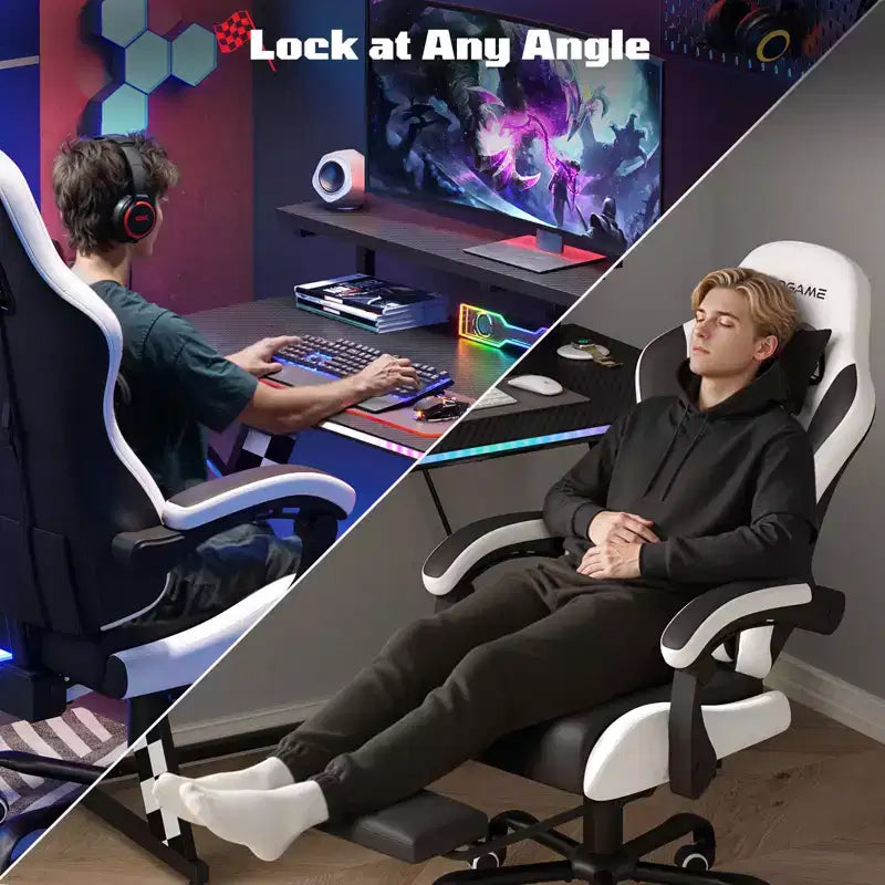 Sedia da gaming ergonomica con supporto lombare a vibrazione e poggiapiedi estraibile