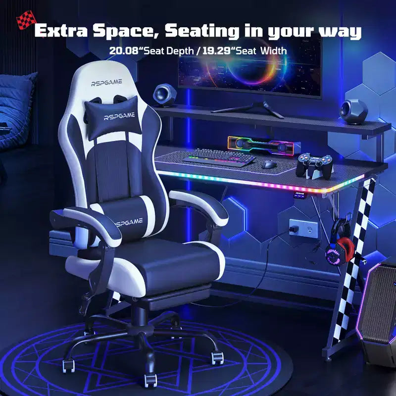 Sedia da gaming ergonomica con supporto lombare a vibrazione e poggiapiedi estraibile